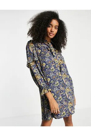 Trendyol Vestito grembiule a maniche lunghe con colletto oversize e stampa cachemire