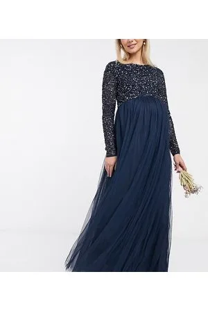 Maya Vestito lungo da damigella a maniche lunghe con paillettes delicate