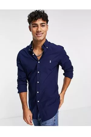 Ralph Lauren Camicia slim in popeline con colletto button-down e logo del giocatore di polo