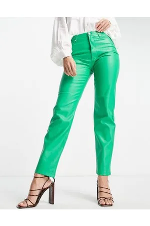 River Island Pantaloni dritti verdi in pelle sintetica