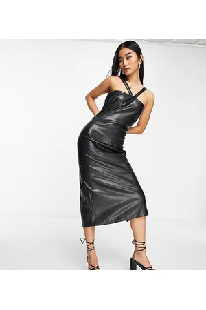 Bardot Vestito midi fasciante con cut-out in ecopelle PU