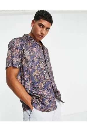 Topman Camicia blu con stampa a fiori