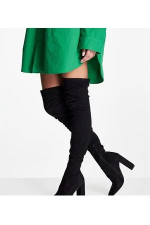 ASOS Kenni - Stivali cuissard a pianta larga neri con tacco largo