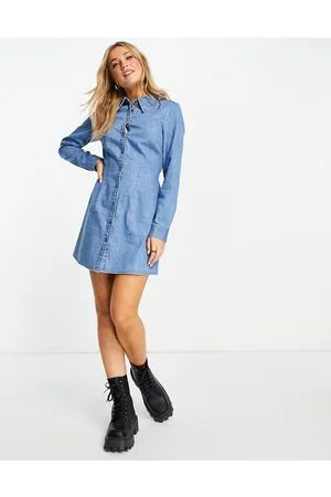 ASOS Vestito camicia in denim aderente lavaggio medio