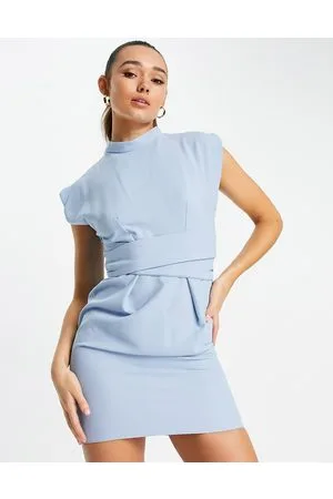 Closet Vestito corto azzurro polvere allacciato in vita