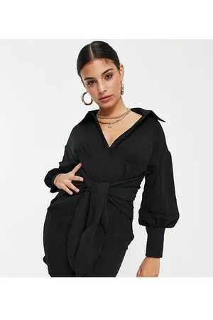 ASOS ASOS DESIGN Petite - Vestito camicia corto testurizzato allacciato in vita