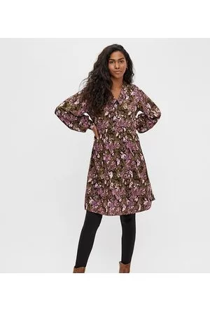 Mama;licious Mamalicious Maternity - Vestito corto viola e kaki a fiori con colletto