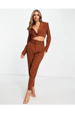 Aria Cove Pantaloni da abito extra larghi marroni con cintura in coordinato