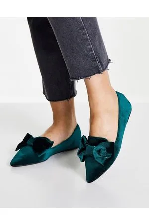 ASOS Lake - Ballerine a punta in velluto verde-azzurro con fiocco