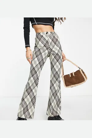 Topshop Pantaloni a zampa a vita alta in bengalina a quadri