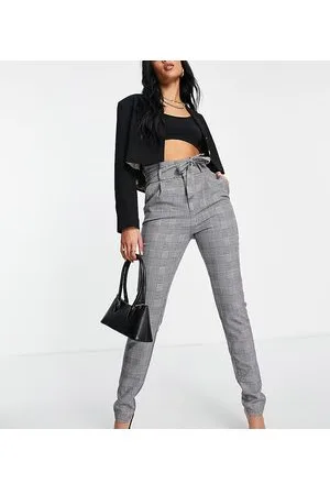 VERO MODA Pantaloni a vita alta grigi a quadri