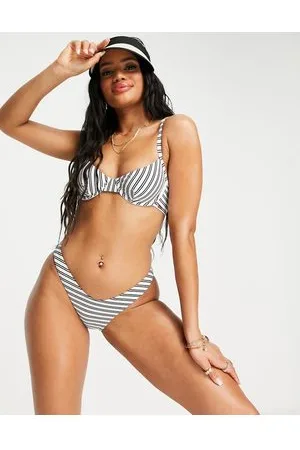 Free Society Slip bikini sgambati bianchi e neri a righe