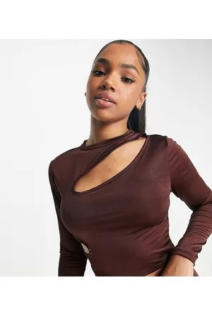 AsYou Top accollato color cioccolato con cut-out multiplo