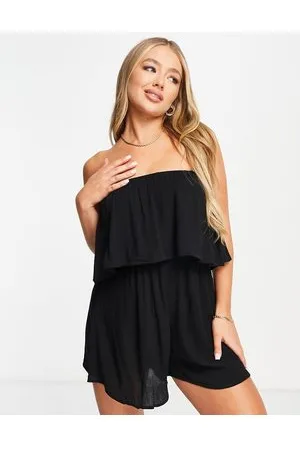 ASOS Tuta corta da mare a fascia svolazzante e stropicciata nera