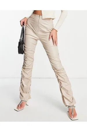 Missyempire Pantaloni in pelle sintetica beige con zip sul davanti