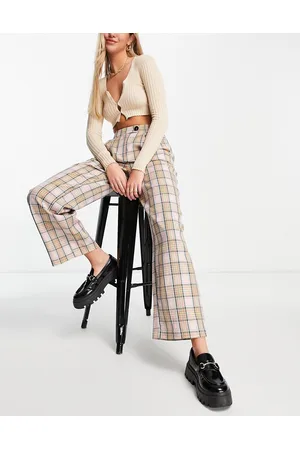 Y.A.S Pantaloni con fondo ampio a quadri, colore pietra in coordinato