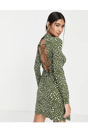 River Island Vestito corto accollato verde con apertura sul retro