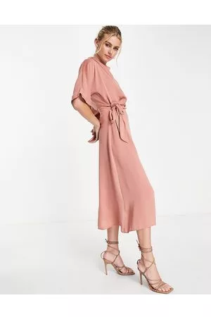 ASOS Vestito midi con scollo ad anello e gonna avvolgente color terracotta