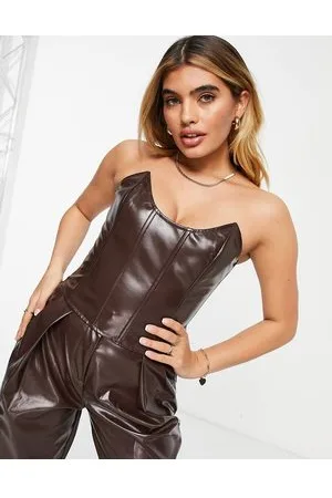 Aria Cove Corsetto in pelle sintetica color cioccolato in coordinato