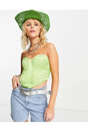 Bershka Top stile corsetto in raso giada