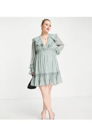 ASOS ASOS DESIGN Curve - Vestito corto con inserto in pizzo e dettagli con volant e bottoni