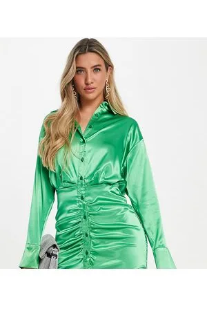 AsYou Vestito camicia in raso con arricciatura