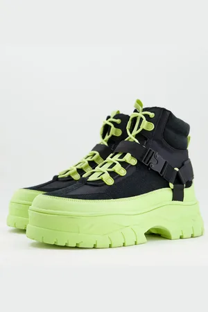 ASOS Stivali stringati in camoscio sintetico con suola spessa verde lime