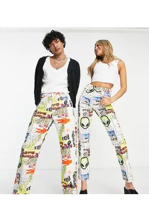 COLLUSION Unisex - x015 - Jeans dritti écru con stampa di graffiti anni 