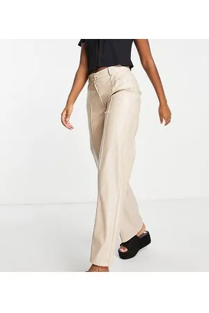 AsYou Pantaloni extra larghi in ecopelle PU color pietra con cuciture