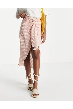 ASOS Gonna midi testurizzata con incrocio frontale, colore naturale a righe
