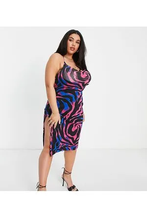 In The Style Esclusiva - Vestito midi con scollo ad anello e fascette sul retro rosa con stampa astratta
