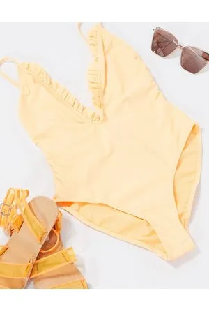Missguided Costume da bagno con volant color pesca