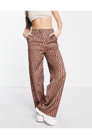 Missguided Pantaloni a fondo ampio marroni a scacchi in coordinato