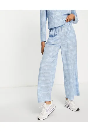 SELECTED Femme - Pantaloni con fondo ampio azzurro a quadri in coordinato