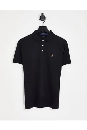 Ralph Lauren Polo slim nera in cotone Pima con logo multicolore a giocatore di polo
