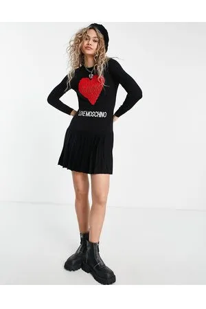 Moschino Core Heart - Vestito in maglia con logo e cuore rosso