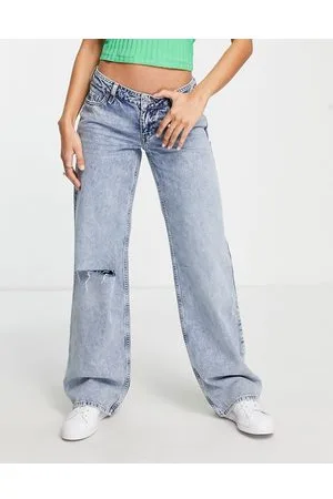 River Island Dad jeans azzurri a vita bassa con strappi sulle ginocchia