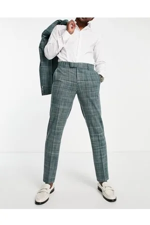 ASOS Wedding - Pantaloni da abito slim in tessuto con tratteggio incrociato bosco