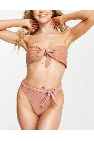 Brave Soul Top bikini a fascia double face rosa e color cuoio da allacciare sul davanti o sul retro