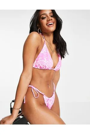 ASOS Slip bikini fluo pitonati con laccetti scorrevoli sui fianchi