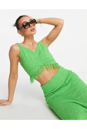 Lost Ink Top con spalline sottili testurizzato con frange in coordinato