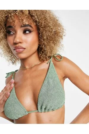 ASOS Mix & Match - Top bikini a triangolo in tessuto stropicciato color kaki