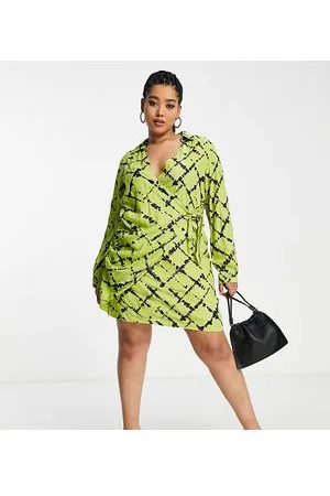 VERO MODA Vestito corto avvolgente a quadri color lime