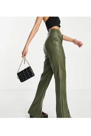 Missguided Pantaloni in pelle sintetica kaki con spacco sul fondo