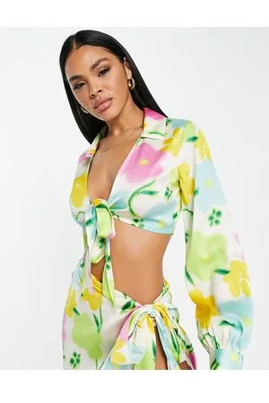 ASOS Camicia da mare allacciata sul davanti in raso a fiori in coordinato