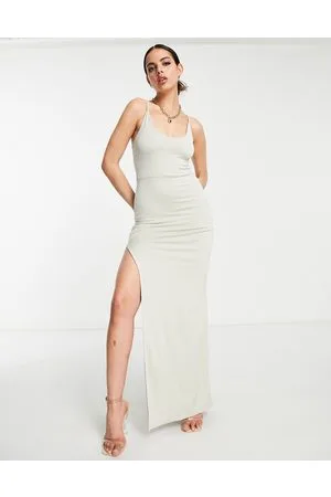 Public Desire Vestito corto aderente color nebbia a doppio strato con spacco sulla coscia
