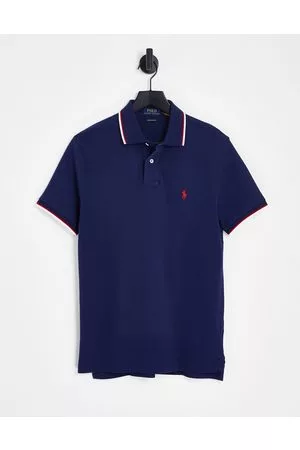 Ralph Lauren Polo slim in piqué con logo e bordi a contrasto