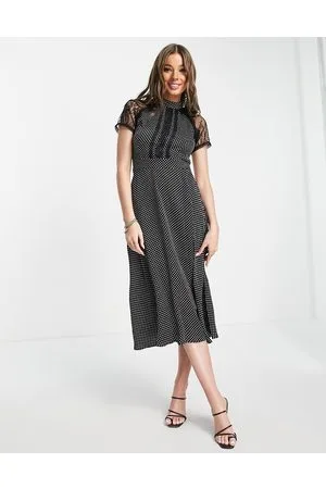 Liquorish Vestito midi svasato in pizzo a pois
