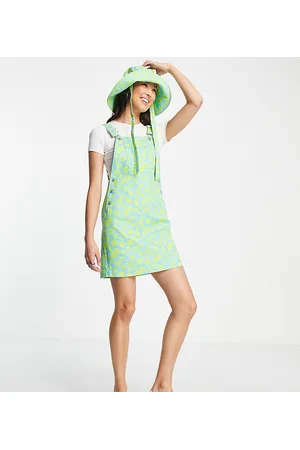 COLLUSION Vestito salopette corto in twill con stampa a fiori