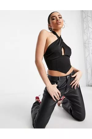 Missguided Top avvolgente allacciato al collo in raso